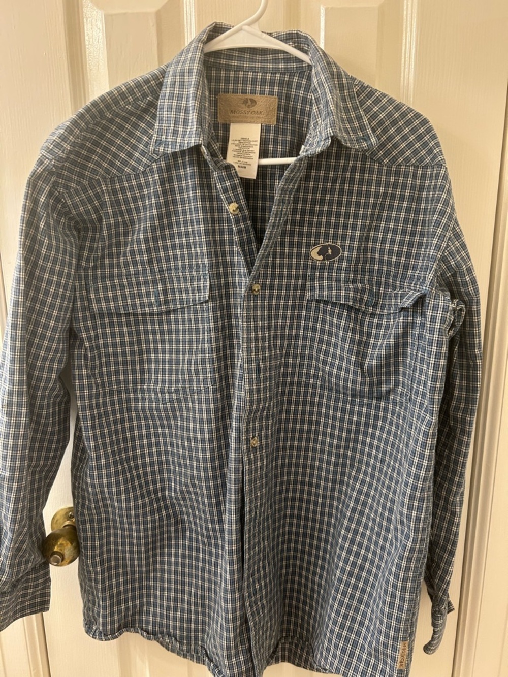Mossy Oak Men’s Blue Plaid Long-Sleeve Button Down Shirt
